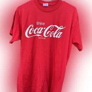 Vintage Enjoy Coca Cola Coke 1980s Red White USA Made Stedman Shirt L